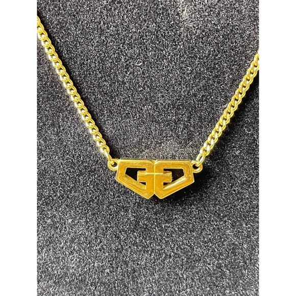 Vintage 1979 Givenchy Gold Plated GG Logo Necklace 15.5 in Women Jewelry COA - Picture 1 of 7